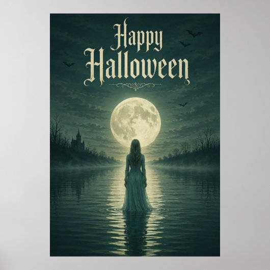 ハロウィンの妖しいゴシック 月夜のシルエット ポスター (正面)