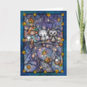 ハロウィンの妖精フクロウと猫のアートカード カード (正面)