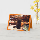 ハロウィンの子ネコの挨拶状 カード (黄色い花)