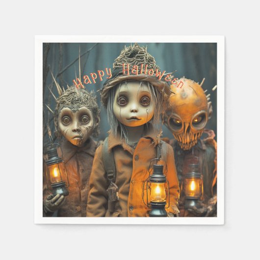 ハロウィンの子供たちの怖い感じ スタンダードカクテルナプキン (正面)