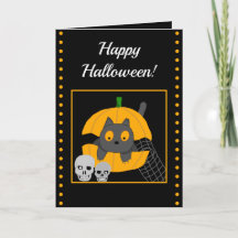 ハロウィンの子供たち 黒猫 カボチャ ドクロ