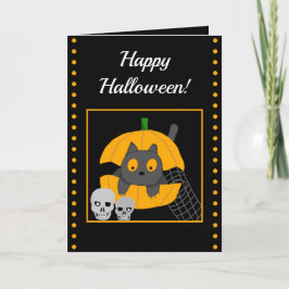 ハロウィンの子供たち 黒猫 カボチャ ドクロ カード