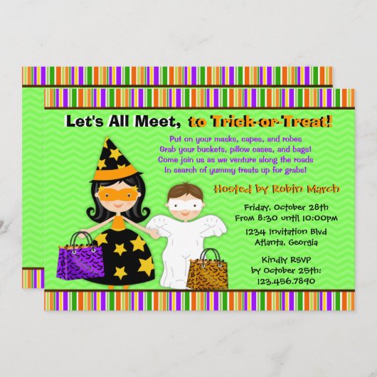 ハロウィンの子供のハロウィンのトリック・オア・トリートのパーティー 招待状 (正面/裏面)