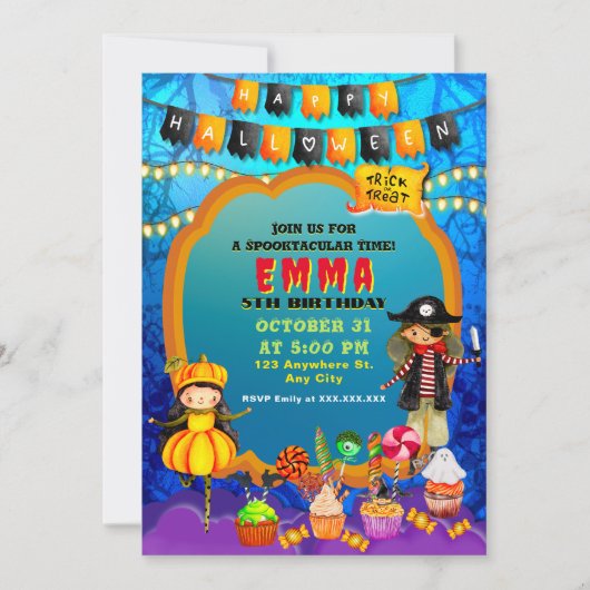 ハロウィンの子供パーティーお祝いコスチューム 招待状 (正面)