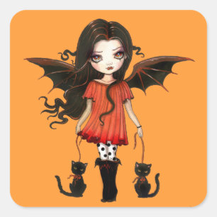 ハロウィンの子供吸血鬼ステッカー スクエアシール