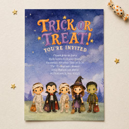 ハロウィンの子供用コスチュームパーティーのお菓子をくれなきゃイタズラしちゃうぞ 招待状