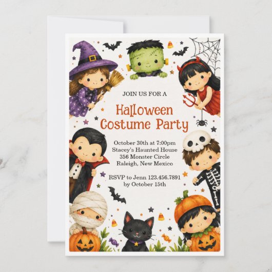 ハロウィンの子供用コスチュームパーティーの招待状 招待状 (正面)