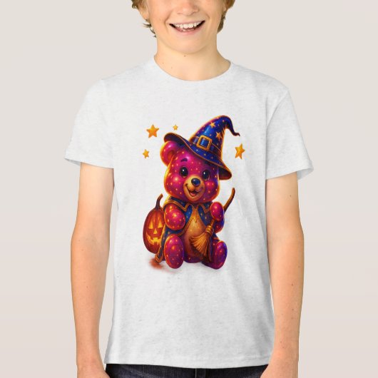 ハロウィンの子供用テディベアの魔女 トライブレンドＴシャツ (正面)