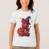 ハロウィンの子供用テディベアの魔女 トライブレンドＴシャツ (正面)