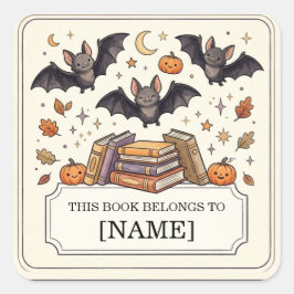 ハロウィンの子供用ブックプレート パーソナライズドコウモリ スクエアシール