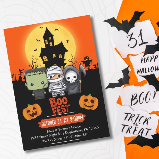 ハロウィンの子供用 フランケンシュタイン ミイラ 死神 パーティーグッズ 招待状