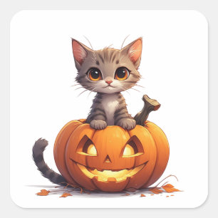 ハロウィンの子猫のかぼちゃの飾り 🎃 スクエアシール