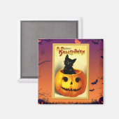 ハロウィンの子猫のジャック・オ・ランタン Vintage マグネット (正面/裏面)