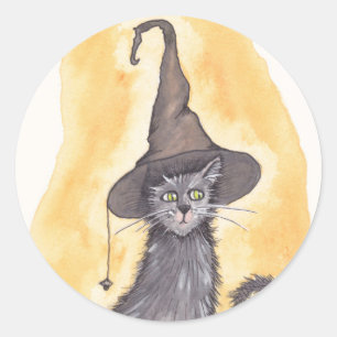 ハロウィンの子猫の魔法使い ラウンドシール