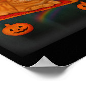 ハロウィンの宇宙に浮かぶピザに乗った猫 ギャラクシー ポスター (角)