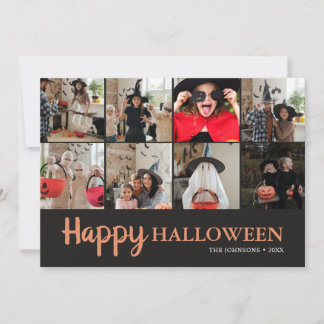 ハロウィンの家族の楽しい思い出 ブラック フォトコラージュ カード