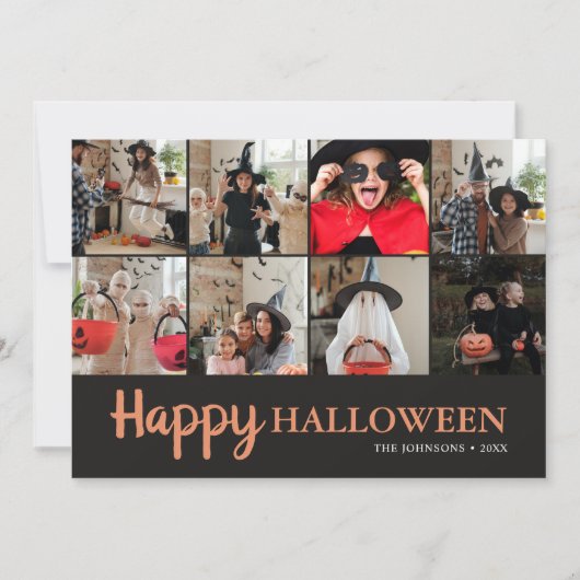 ハロウィンの家族の楽しい思い出 ブラック フォトコラージュ カード (正面)