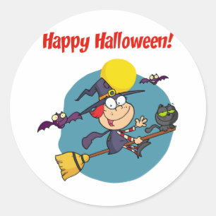 ハロウィンの小さい魔法使いと挨拶する休日 ラウンドシール