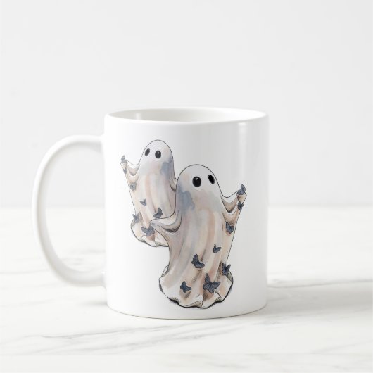 ハロウィンの小さな蝶と幽霊 コーヒーマグカップ (左)