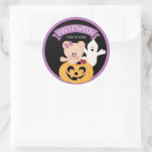 ハロウィンの少女とテディベアとカボチャ ラウンドシール (バッグ)