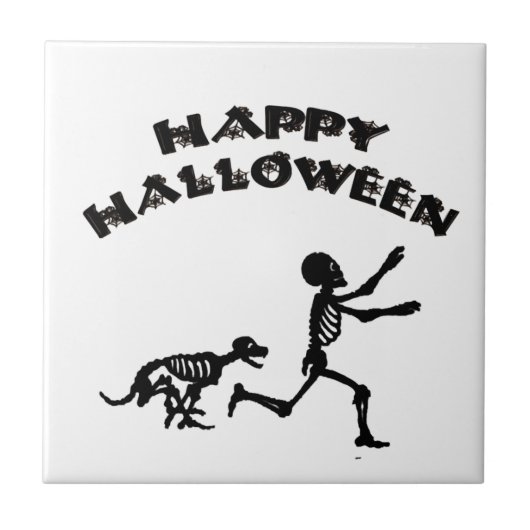 ハロウィンの少年と犬 タイル (正面)
