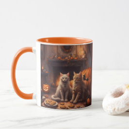 ハロウィンの居心地の良いリビングルームのいたずらな子猫 マグカップ