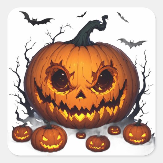 ハロウィンの巨大カボチャの光る目 👻 スクエアシール (正面)