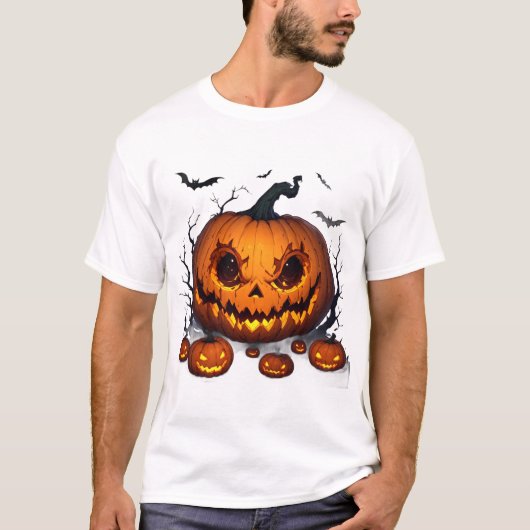 ハロウィンの巨大カボチャの光る目 👻 Tシャツ (正面)