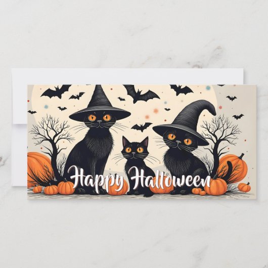 ハロウィンの帽子をかぶった三匹の黒猫 (正面)