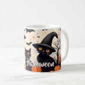 ハロウィンの帽子をかぶった三匹の黒猫 コーヒーマグカップ (正面右)