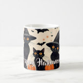 ハロウィンの帽子をかぶった三匹の黒猫 コーヒーマグカップ (中央)