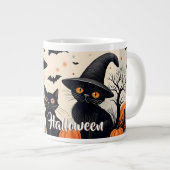 ハロウィンの帽子をかぶった三匹の黒猫 ジャンボコーヒーマグカップ (正面右)