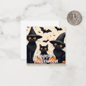 ハロウィンの帽子をかぶった三匹の黒猫 ノートカード (正面/裏面インサイチュ)