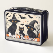 ハロウィンの帽子をかぶった三匹の黒猫 メタルランチボックス (裏面)