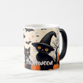 ハロウィンの帽子をかぶった三匹の黒猫 モーフィングマグカップ (正面右)