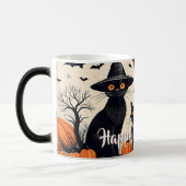 ハロウィンの帽子をかぶった三匹の黒猫 モーフィングマグカップ (左)