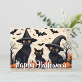 ハロウィンの帽子をかぶった3匹の黒猫 (スタンド正面)