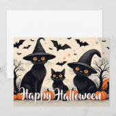 ハロウィンの帽子をかぶった3匹の黒猫 (正面/裏面)