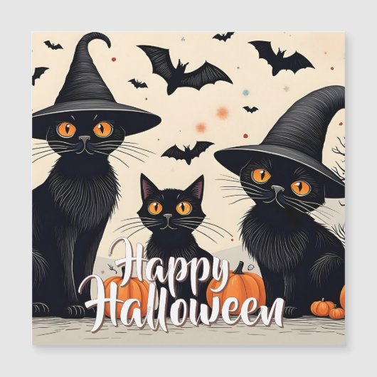 ハロウィンの帽子をかぶった3匹の黒猫 (正面)