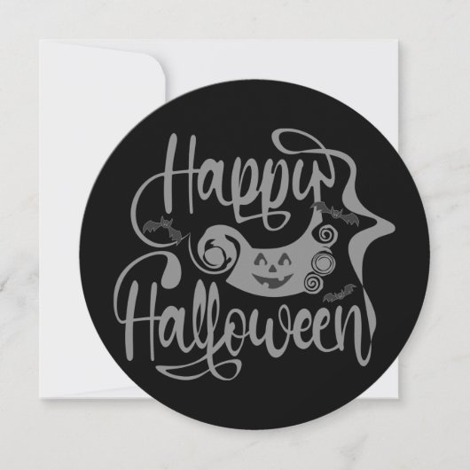 ハロウィンの幸せなコウモリとランタン 招待状 (正面)
