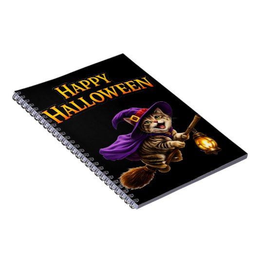 ハロウィンの幸せなタビー魔女の子猫 ノートブック (右側)
