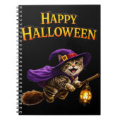 ハロウィンの幸せなタビー魔女の子猫 ノートブック (正面)