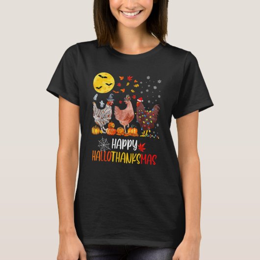 ハロウィンの幸せな感謝祭の秋の鶏 Tシャツ (正面)