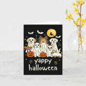 ハロウィンの幸せな楽しい犬の幽霊たち ハロウィン カード (黄色い花)