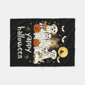 ハロウィンの幸せな楽しい犬の幽霊たち ハロウィン フリースブランケット (正面(横))
