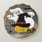 ハロウィンの幽霊およびカボチャ ラウンドクッション (裏面)