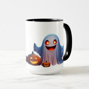 ハロウィンの幽霊がいる不気味なカボチャの夜のシーン 🌙 マグカップ