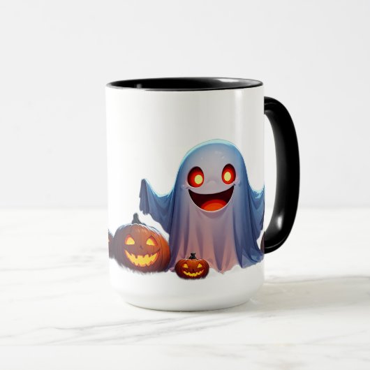 ハロウィンの幽霊がいる不気味なカボチャの夜のシーン 🌙 マグカップ (正面右)
