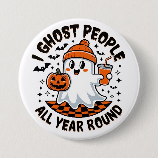 ハロウィンの幽霊がかわいい 缶バッジ (正面)