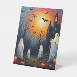 ハロウィンの幽霊がジャックオーランタンの中に 台座サイン